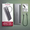 Dockavimo stotelė Axagon HMC-4KX3 USB-C 5Gbps centras, 3x USB-A, 2x HDMI, DP, RJ-45, SD/microSD, garsas, PD 100W, kabelis 40cm