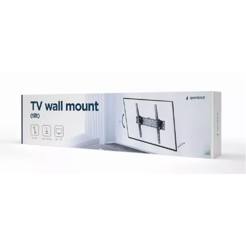 TV laikiklis Gembird WM-55T-02 32–55 col., pakreipimas -12°–12°, VESA 200x200–400x400, 40 kg, juodas