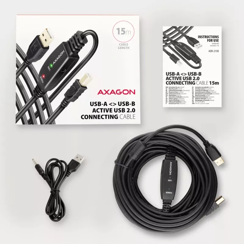 Aktyvus USB 2.0 ilginimo kabelis Axagon ADR-215B A-M -> B-M 15 m