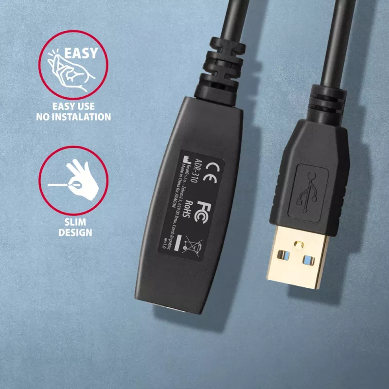Aktyvus USB 3.2 Gen 1 ilginimo kabelis Axagon ADR-310 10 m