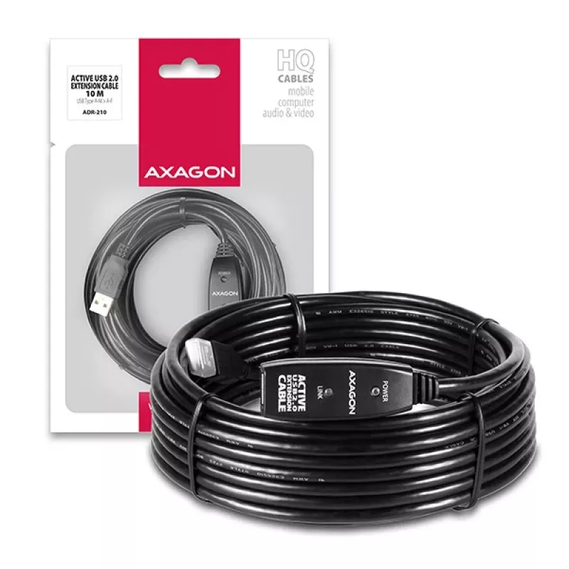 Axagon ADR-210 aktyvus USB 2.0 A-M -> A-F prailginimo kartotuvinis laidas 10 m
