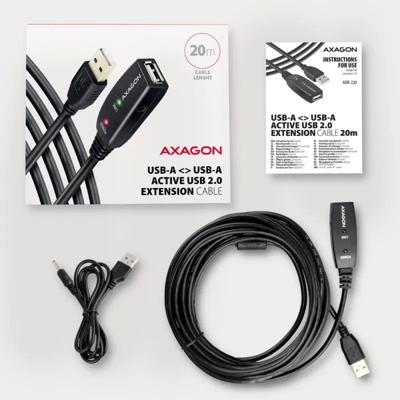 Aktyvus USB 2.0 ilginimo kabelis Axagon ADR-220 20 m (A-M -> A-F)