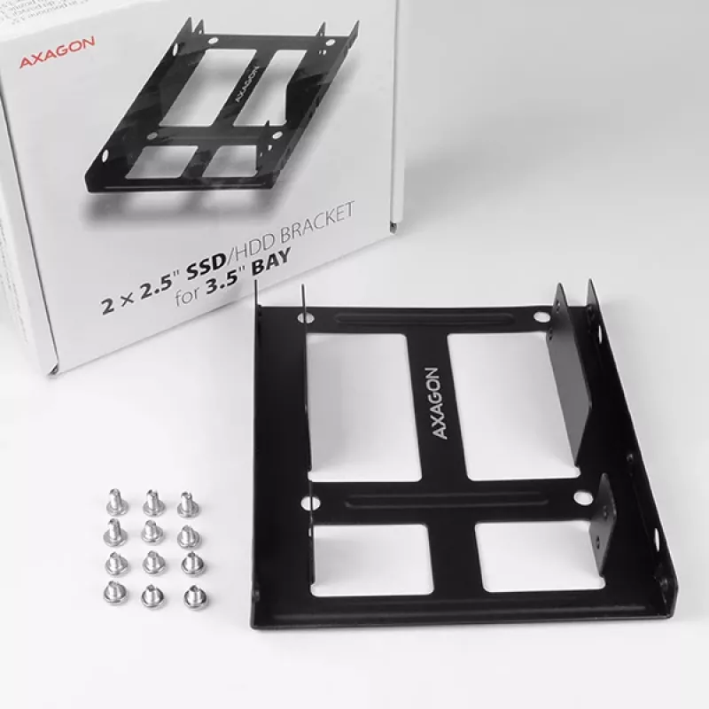 Axagon RHD-225 metalinis laikiklis 2x 2,5 colio HDD/SSD į 3,5 colio lizdą, su ventiliatoriaus tvirtinimu