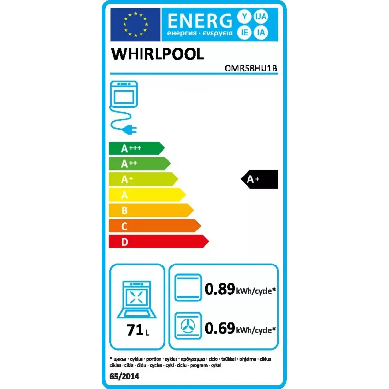 Įmontuojama elektrinė orkaitė WHIRLPOOL OMR58HU1B — 71 L, A+, hidrolitinis valymas, konvekcija, grilis, ištraukiami bėgeliai