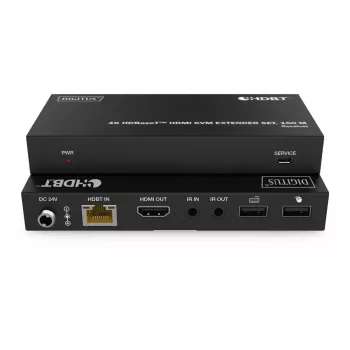 DIGITUS HDBaseT KVM Extender rinkinys - 150m 4K/60Hz USB 1.1 PoC IR juodas