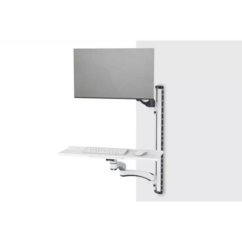 DIGITUS darbo stotelė monitoriui, klaviatūrai ir pelei ant sienos, 32 col., 8 kg, VESA 75x75/100x100, balta/juoda