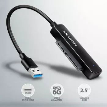 Axagon ADSA-FP2A sąsajos adapteris USB 3.2 Gen 1 SATA vyriškas juodas