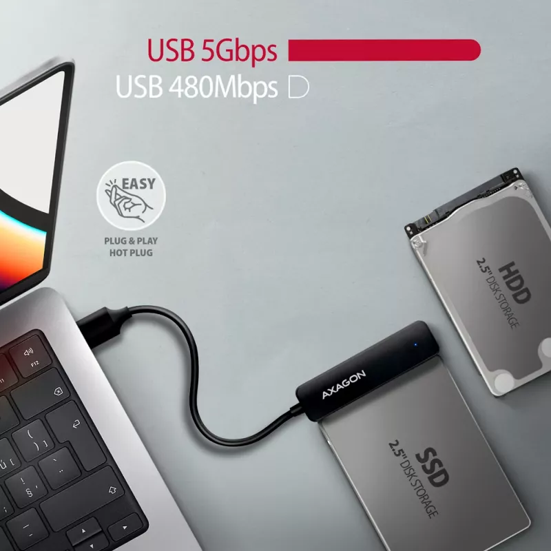 Axagon ADSA-FP2A sąsajos adapteris USB 3.2 Gen 1 SATA vyriškas juodas