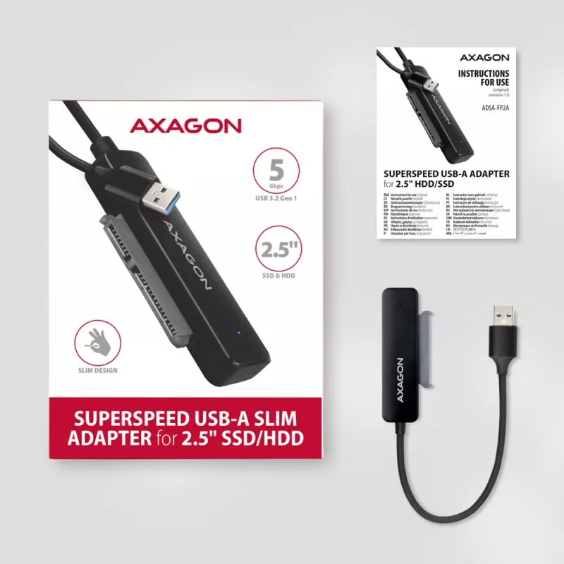 Axagon ADSA-FP2A sąsajos adapteris USB 3.2 Gen 1 SATA vyriškas juodas