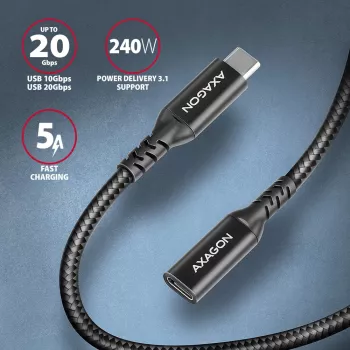 Axagon BUCM32-CF10AB SPEED+ USB-C USB 20Gbps ilginimo kabelis 1 m