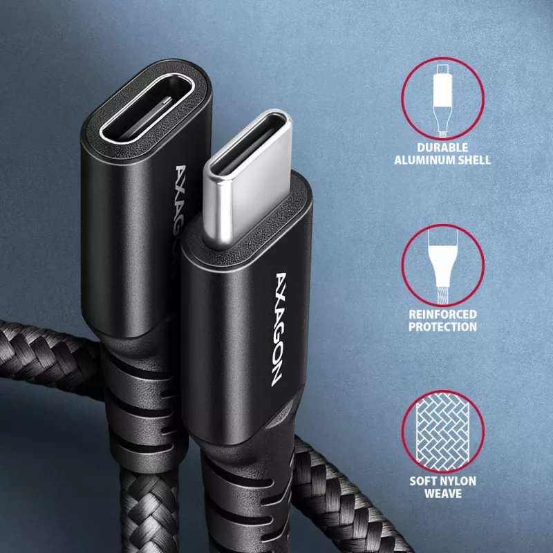 Axagon BUCM32-CF10AB SPEED+ USB-C USB 20Gbps ilginimo kabelis 1 m
