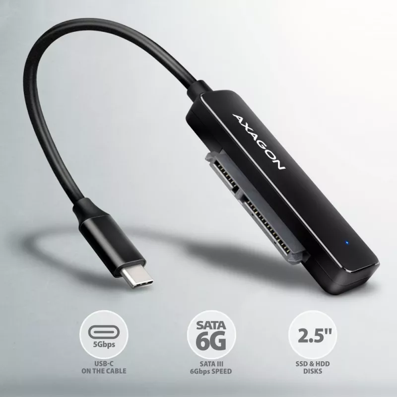 Axagon ADSA-FP2C USB-C 5Gbps – SATA 6G, 2,5 inch SSD/HDD SLIM adapteris