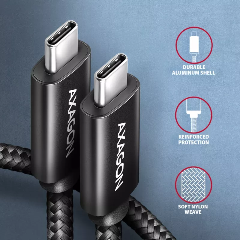 Axagon BUCM2-CM25AB USB-C kabelis duomenims ir įkrovimui, 2,5 m, PD 240W, 5A, juodas pintas