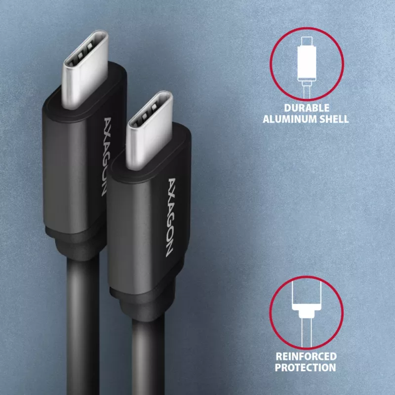 USB-C laidas Axagon BUCM-CM20TB 1,1 m PD 60W 3A juodas