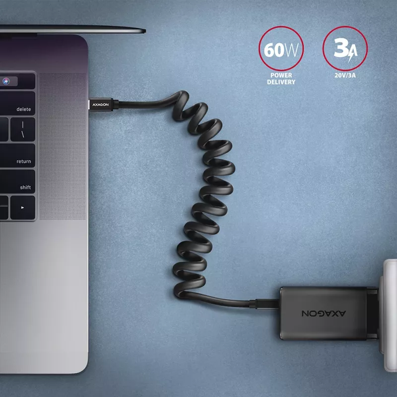 USB-C laidas Axagon BUCM-CM20TB 1,1 m PD 60W 3A juodas