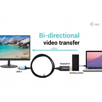 i-tec USB-C DisplayPort dvipusis kabelio adapteris 8K/30Hz 150cm