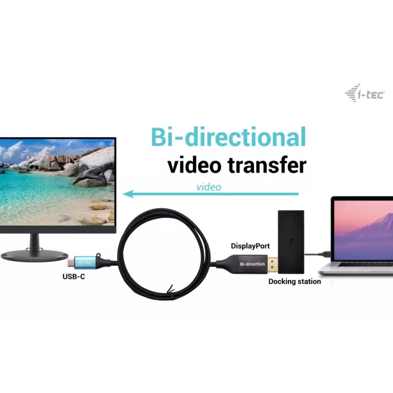 i-tec USB-C DisplayPort dvipusis kabelio adapteris 8K/30Hz 150cm