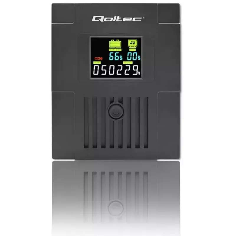Nepertraukiamo maitinimo šaltinis QOLTEC 53770, linijinis interaktyvus UPS 1,5 kVA (900 W), 2 C13 lizdai, AVR, LCD, USB-B