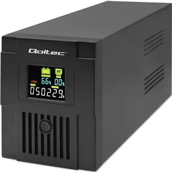 Nepertraukiamo maitinimo šaltinis QOLTEC 53770, linijinis interaktyvus UPS 1,5 kVA (900 W), 2 C13 lizdai, AVR, LCD, USB-B