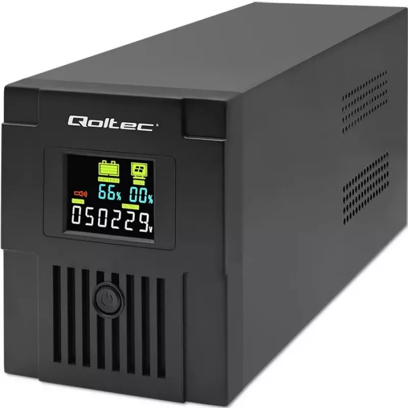 Nepertraukiamo maitinimo šaltinis QOLTEC 53770, linijinis interaktyvus UPS 1,5 kVA (900 W), 2 C13 lizdai, AVR, LCD, USB-B
