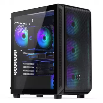 Korpusas ENDORFY Arx 500 ARGB ATX Juodas — grūdintas stiklas, ARGB, ATX, maks. GPU 350 mm, aušintuvo aukštis 179 mm, 7 išplėtimo lizdai