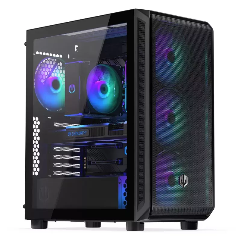 Korpusas ENDORFY Arx 500 ARGB ATX Juodas — grūdintas stiklas, ARGB, ATX, maks. GPU 350 mm, aušintuvo aukštis 179 mm, 7 išplėtimo lizdai
