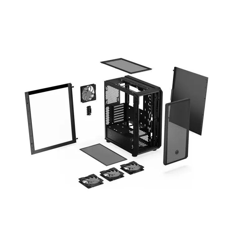 Korpusas ENDORFY Arx 500 ARGB ATX Juodas — grūdintas stiklas, ARGB, ATX, maks. GPU 350 mm, aušintuvo aukštis 179 mm, 7 išplėtimo lizdai