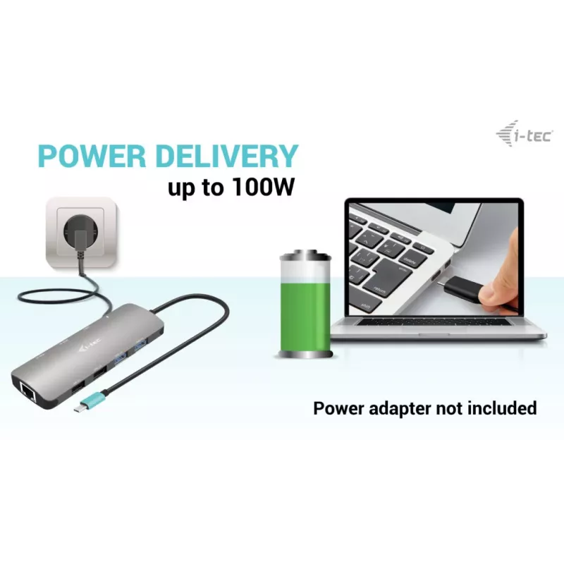 i-tec USB-C Metal Nano 2x Display Dock stotelė su Power Delivery 100 W