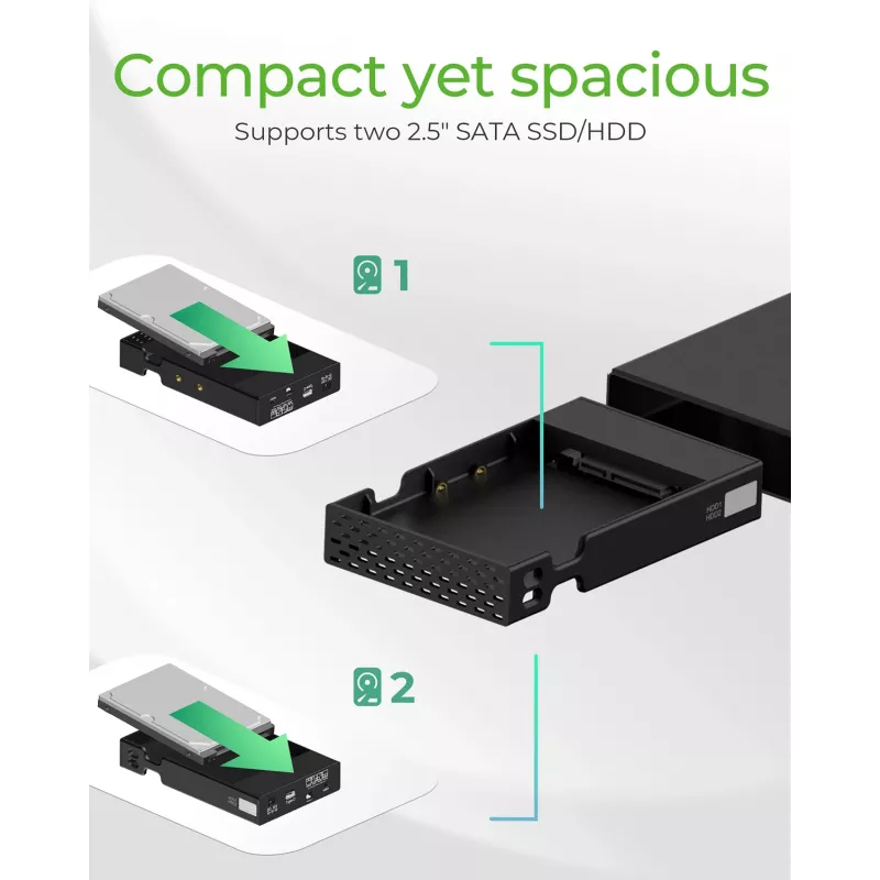 ICY BOX RAID dėklas 2x HDD/SSD USB 3.2 Gen 2 Type-C® / Type-A