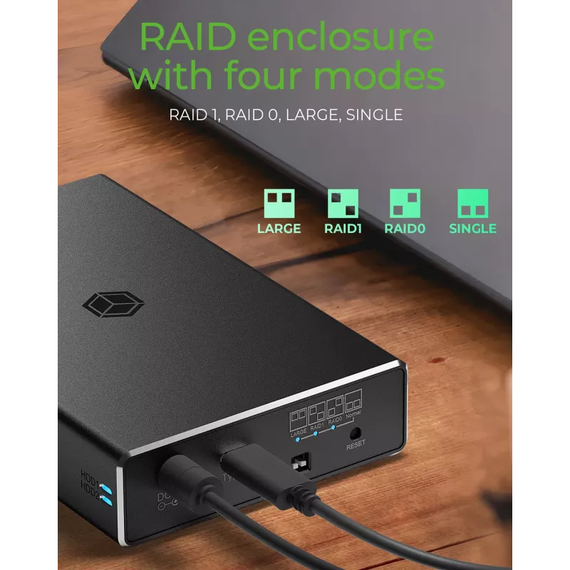 ICY BOX RAID dėklas 2x HDD/SSD USB 3.2 Gen 2 Type-C® / Type-A