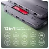 Axagon HMC-12GM2 USB 10Gbps centrinis mazgas, 3x USB-A, USB-C, HDMI, DP, RJ-45, M.2, SD/mSD, garsas, PD