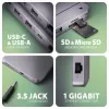 Axagon HMC-12GM2 USB 10Gbps centrinis mazgas, 3x USB-A, USB-C, HDMI, DP, RJ-45, M.2, SD/mSD, garsas, PD