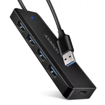 USB 3.2 kelioninis 4x USB-A 5Gbps stotelė Axagon HUE-C1A, USB-C maitinimo įvadas, 19 cm USB-A laidas