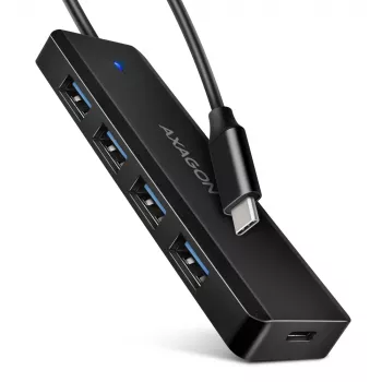 USB-C kelionių centras Axagon HUE-C1C, 4x USB 5Gbps, USB-C maitinimo įvadas, 19 cm kabelis
