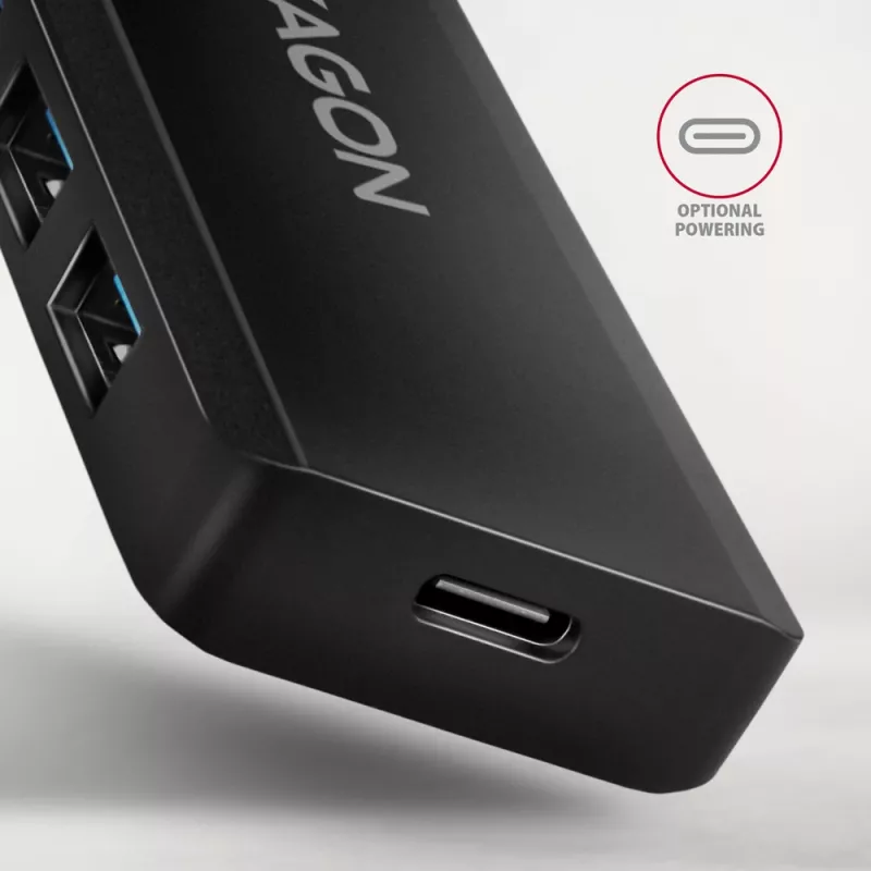 USB-C kelionių centras Axagon HUE-C1C, 4x USB 5Gbps, USB-C maitinimo įvadas, 19 cm kabelis