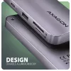 Axagon HMC-6GM2 USB 10Gbps šakotuvas USB-A USB-C HDMI M.2 SD/mSD PD 100W USB-C laidinis USB 3.2 Gen 2 (3.1 Gen 2) Type-C pilka