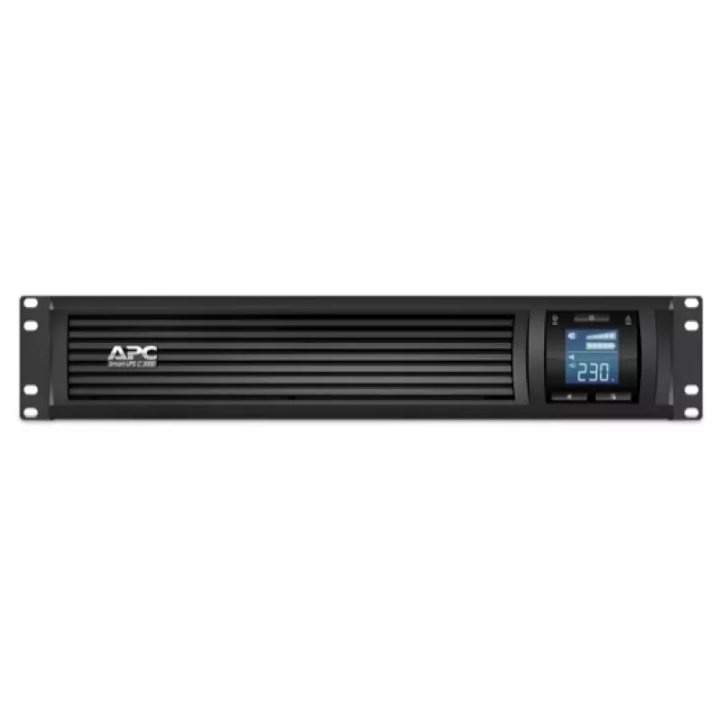 APC Smart-UPS C linijinis interaktyvus 2000VA, 2U stelažinis, 230V, 6x IEC C13, USB ir nuoseklioji sąsaja, AVR, grafinis LCD