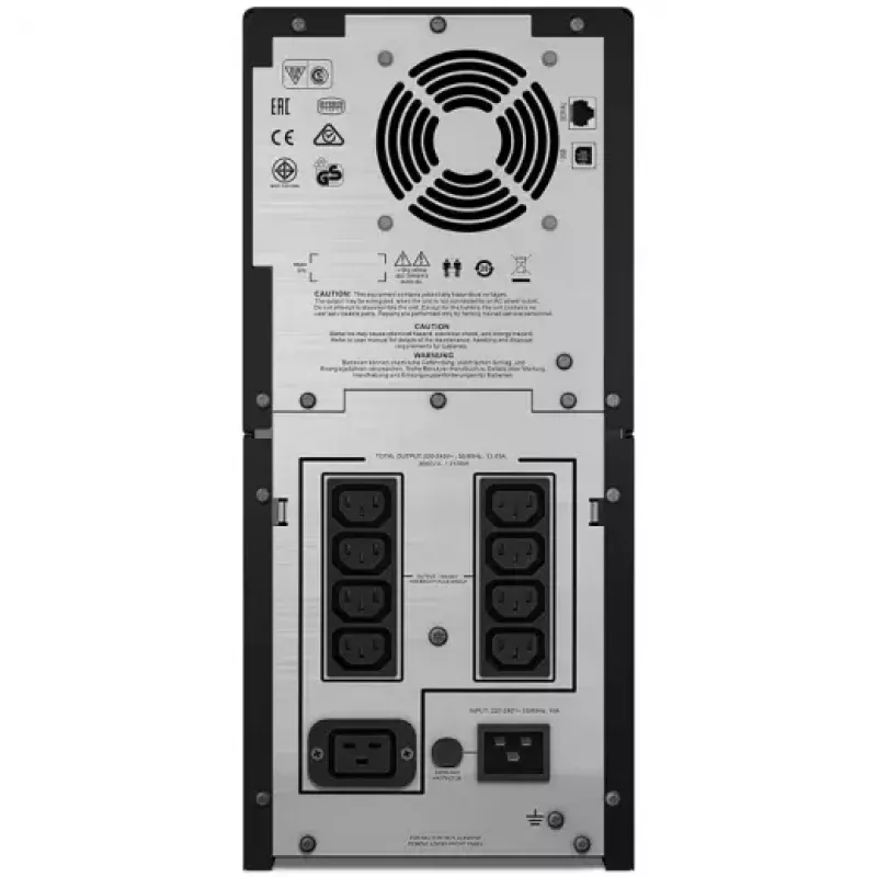 APC Smart-UPS C, linijinė sąveika, 3 kVA, bokštas, 230 V, 8x IEC C13 + 1x IEC C19 lizdai, USB ir nuoseklioji sąsaja, AVR, grafinis LCD