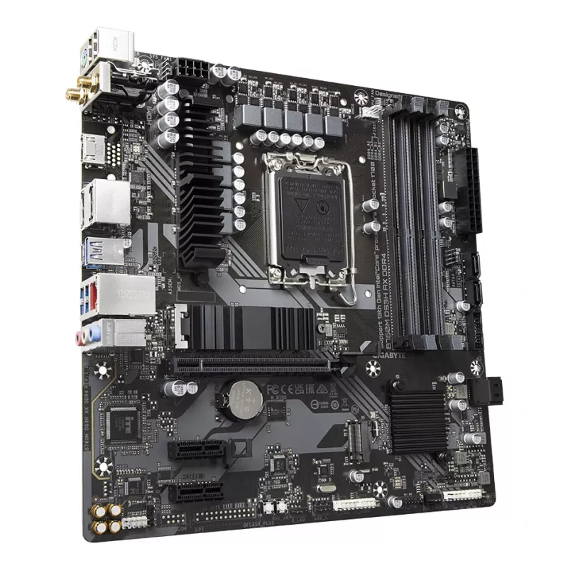 GIGABYTE B760M DS3H AX DDR4 pagrindinė plokštė – palaiko Intel Core 14-osios kartos procesorius, 6+2+1 fazių skaitmeninis VRM, iki 5333MHz DDR4 (OC), 2xPCIe 4.0 M.2, Wi-Fi 6E, 2.5GbE LAN, USB 3.2 Gen2