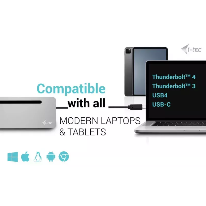 i-tec USB-C Metal Ergonomic 3x 4K Display Dock su 100 W įkrovimu ir 100 W įkrovikliu