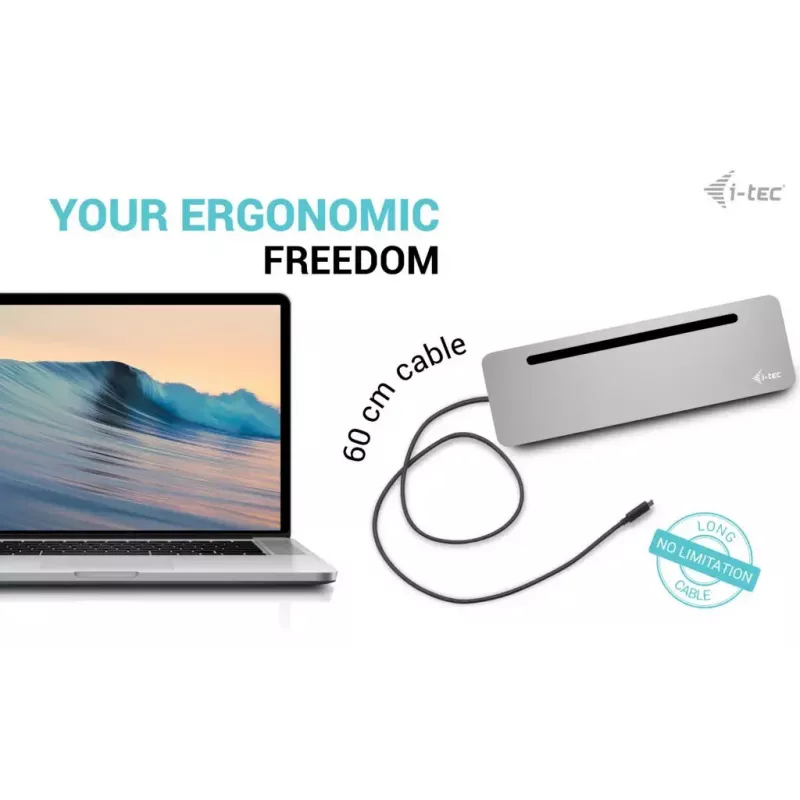 i-tec USB-C Metal Ergonomic 3x 4K Display Dock su 100 W įkrovimu ir 100 W įkrovikliu