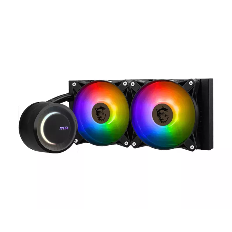 MSI MAG Coreliquid E240 skysčio aušinimo komplektas, 240 mm radiatorius, 2x 120 mm ventiliatoriai, juoda