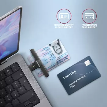 Axagon CRE-SMPA USB-A Smart / ID kortelių skaitytuvas PocketReader, USB 2.0, juodas, 13 g