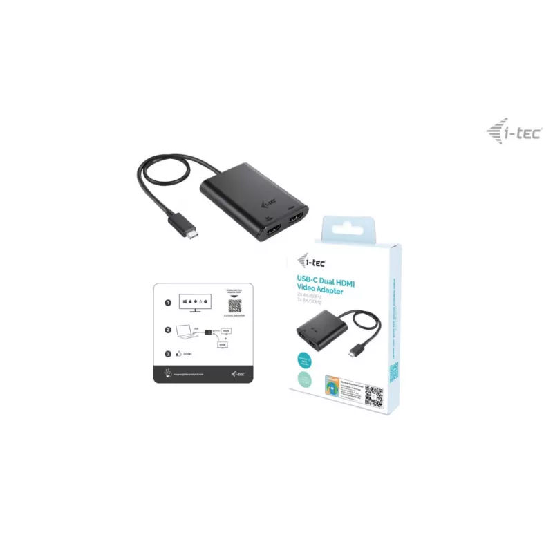i-tec USB-C dvigubas 4K/60Hz (vienas 8K/30Hz) HDMI vaizdo adapteris