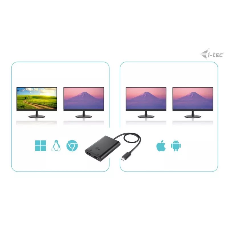 i-tec USB-C dvigubas 4K/60Hz (vienas 8K/30Hz) HDMI vaizdo adapteris