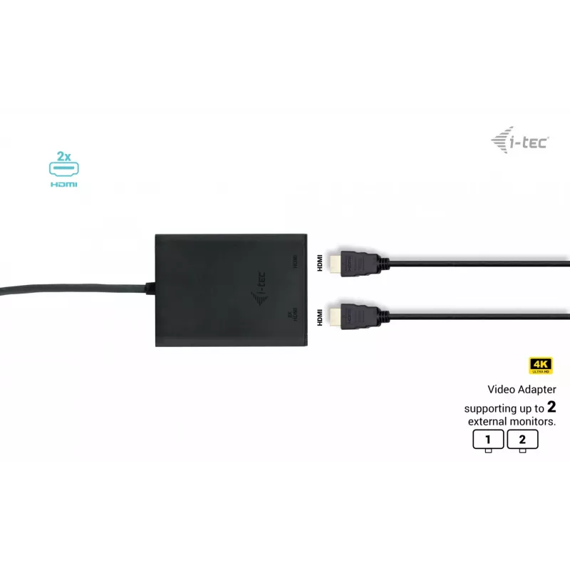 i-tec USB-C dvigubas 4K/60Hz (vienas 8K/30Hz) HDMI vaizdo adapteris