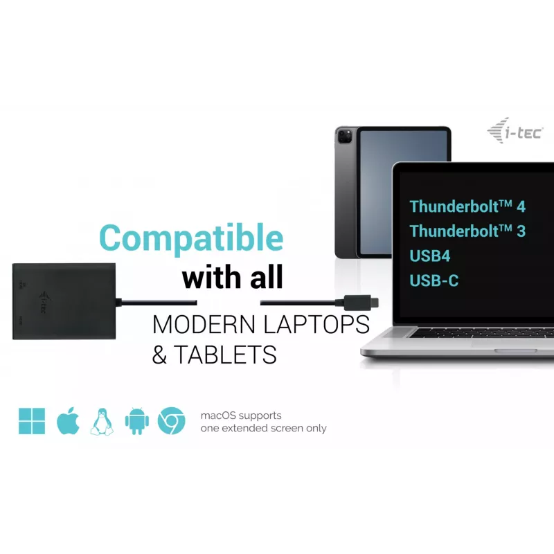 i-tec USB-C dvigubas 4K/60Hz (vienas 8K/30Hz) HDMI vaizdo adapteris