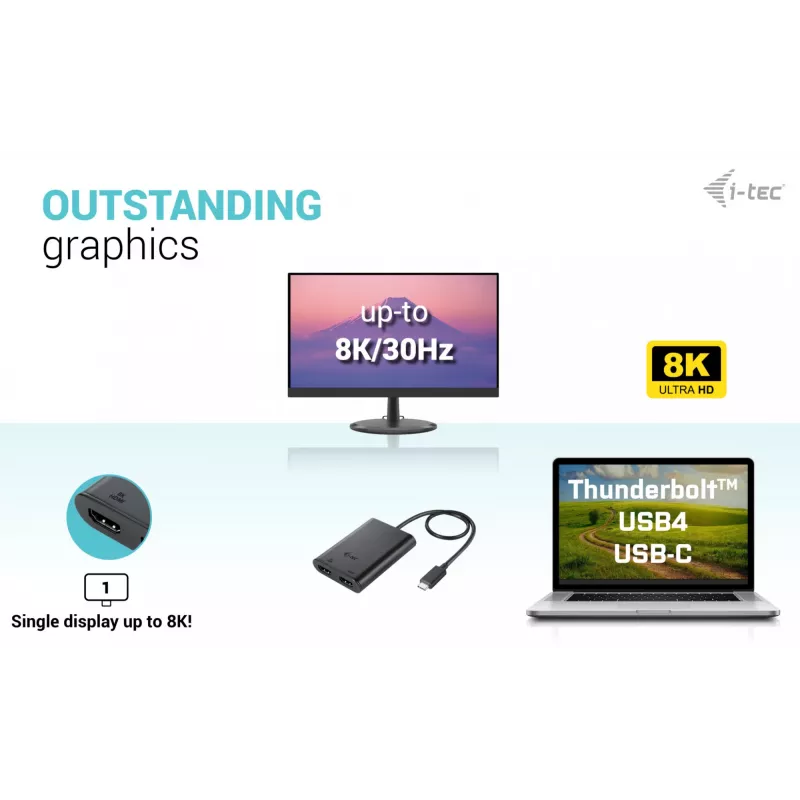 i-tec USB-C dvigubas 4K/60Hz (vienas 8K/30Hz) HDMI vaizdo adapteris