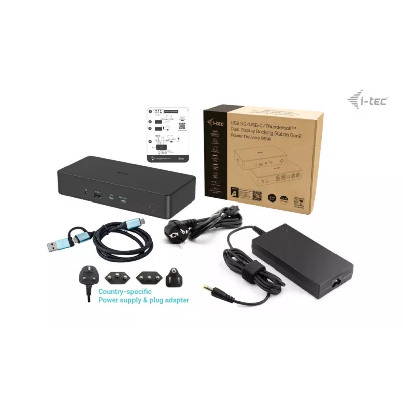 i-tec USB 3.0 / USB-C / Thunderbolt 3 profesionali dviejų 4K ekranų dokų stotis 2 karta + Power Delivery 100 W
