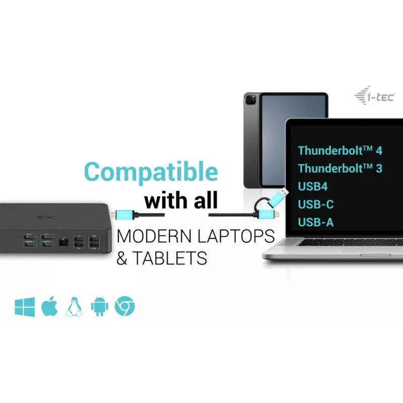 i-tec USB 3.0 / USB-C / Thunderbolt 3 profesionali dviejų 4K ekranų dokų stotis 2 karta + Power Delivery 100 W